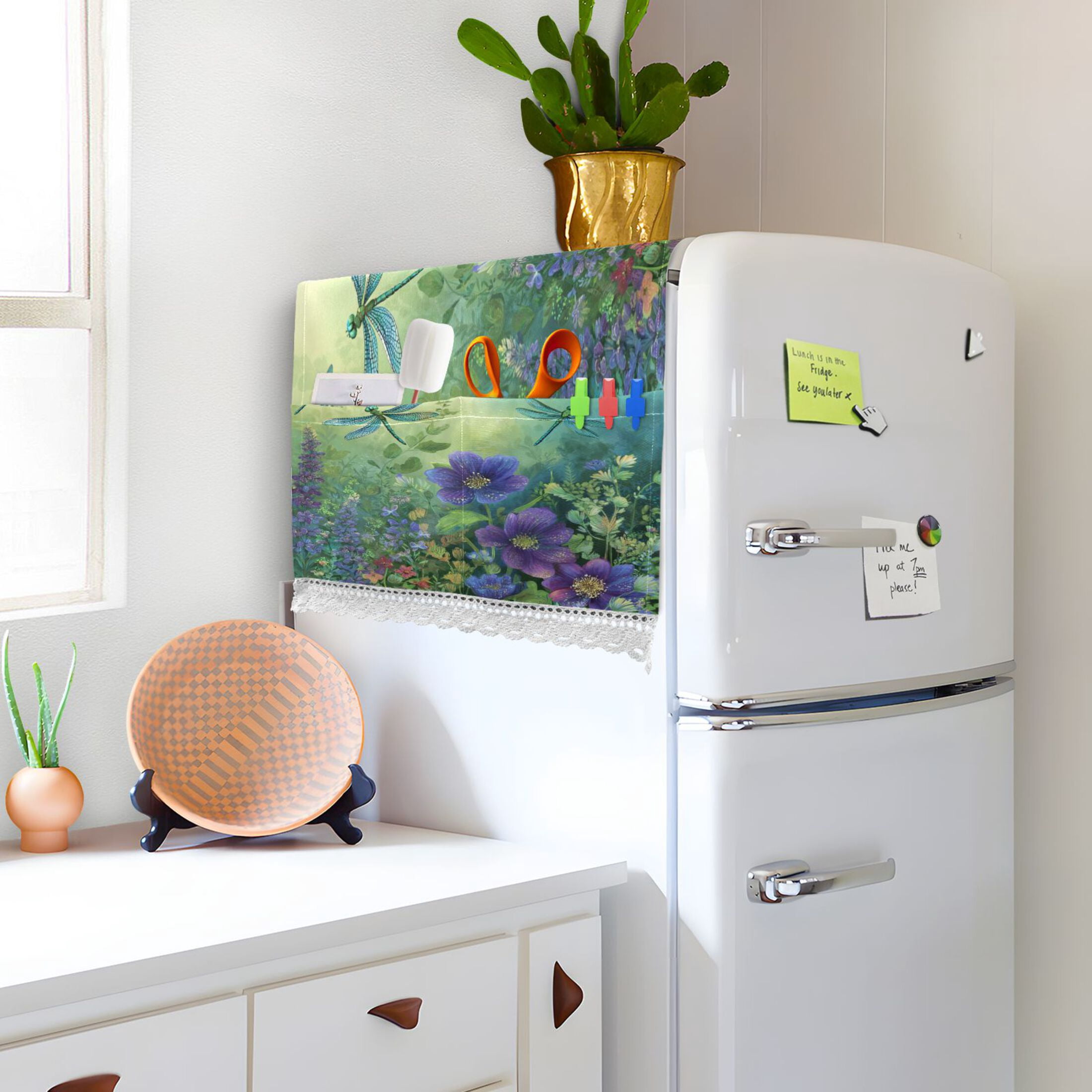 Wobogo Green Dragonfly Floral Washing Machine Cover Dustproof Washer Dryer Cover Waterproof Laundry Room Decorative Protector