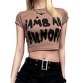 thumbnail image 3 of Coduop Women Short Sleeve Cropped T-shirt,Crew Neck Letters Print Summer Ladies Crop Tops, 3 of 9