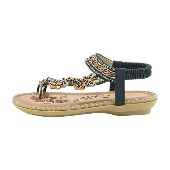 Babysbule Womens Clearance Sandals, Bohemian Flat Flower Rhinestone Sandals Outer Beach Sandals