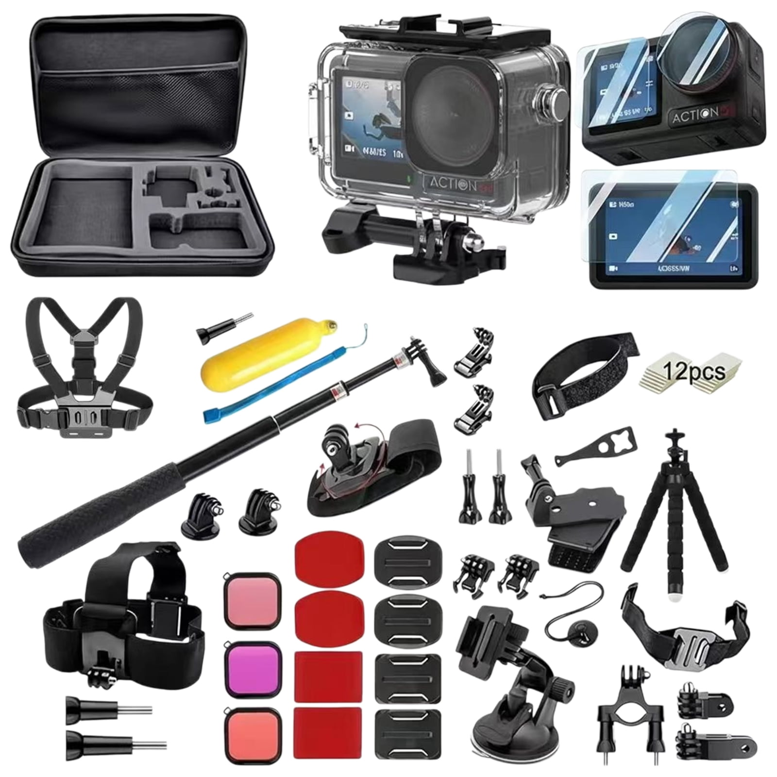 47-in-1 Action Camera Accessory Bundle for DJI Action 5 Pro/4/3, Includes Floating Grip Tripod Waterproof Case Storage Bag for Vlog Underwater Travel