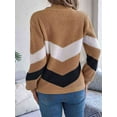 thumbnail image 5 of Womens Sweater Pullover Casual Long Sleeve Crewneck Color Block Pullover Knit Sweater for Women Khaki S, 5 of 8