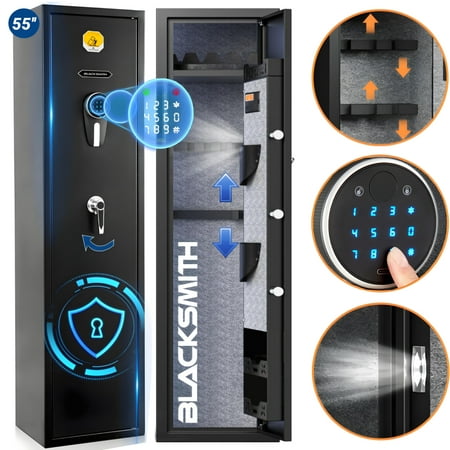 Gun Safe BlackSmith Large 6 Digital Gun Safes Rifle Safe with Password Quick Access and Adjustable Storage Shelf Heavy-Duty Gun Security Cabinet for Long Guns Shotguns Pistols