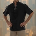 thumbnail image 2 of Men's Lace-up Medieval Shirt Short Sleeve Solid Viking Steampunk Retro Renaissance Gothic Costume Hippie Yoga Tops, 2 of 7