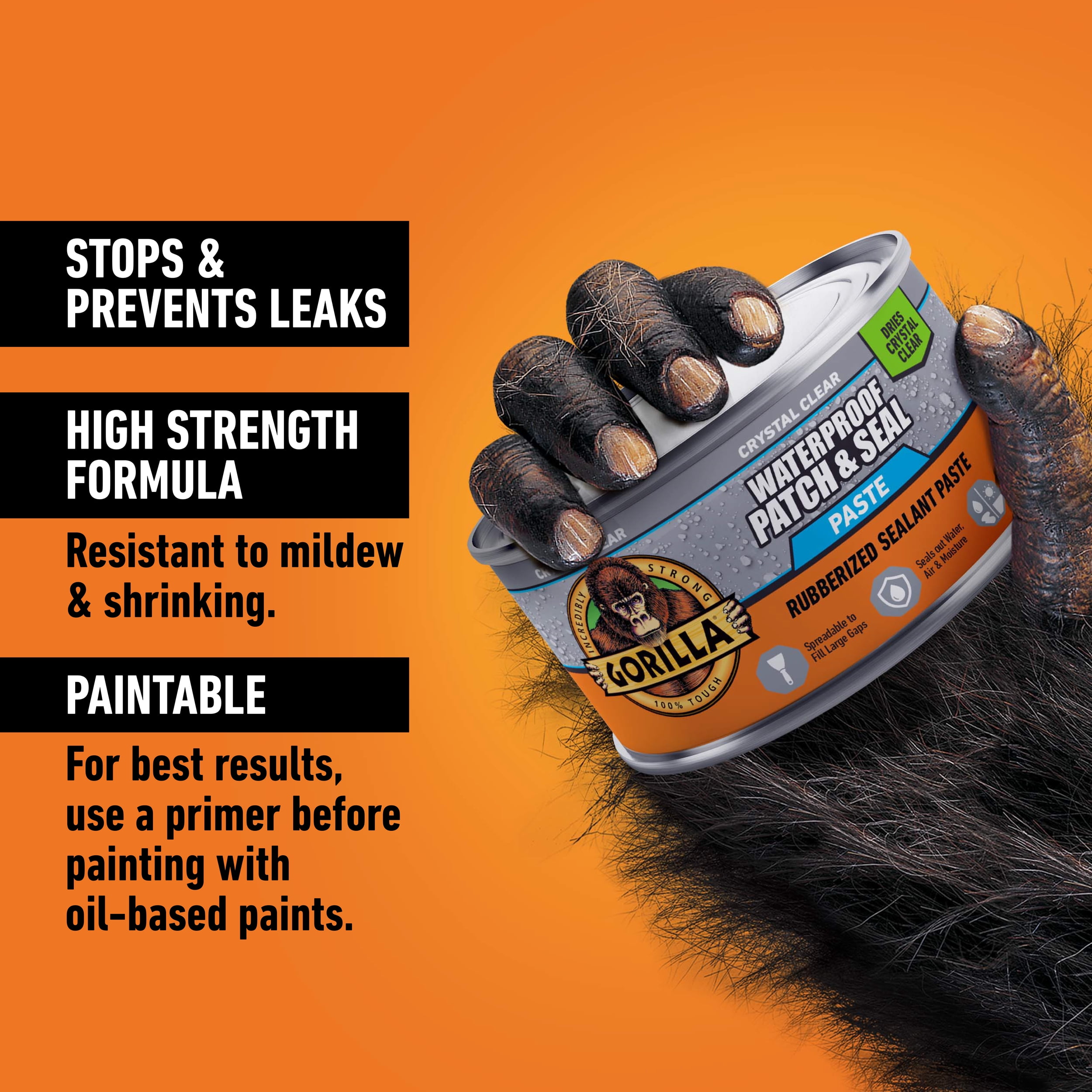 (2 pack) Gorilla Waterproof Patch and Seal Paste Crystal Clear Can