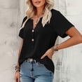 thumbnail image 3 of Uootdi Short Sleeve Tops for Women V Neck Button Placket Crinkled Fabric Blouses Casual Daily Comfortable Tunics Gift, 3 of 7