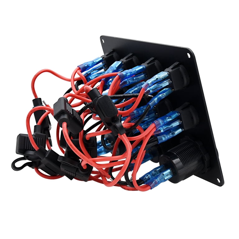 6-Gang Rocker Switch Panel With USB Charger & Voltmeter – Red LED For Boat Marine RV Truck