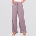 thumbnail image 3 of Sewkxo Woman's Pants Plus Size Linen Drawstring Ruffle Hem Beach Pant Spring Summer Wide Leg Loose Lounge Trousers with Side Pockets,Pink L, 3 of 5