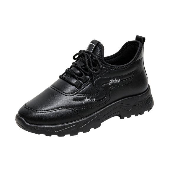 EKVAHL Orthopedic Walking Shoes for Women, Wide Width Lace‑Up Sneakers, Durable Synthetic Upper Daily Casual Tennis Shoes Black