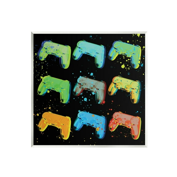 Stupell Industries Neon Pop Style Gaming Controllers Paint Splatter Graphic Art Unframed Art Print Wall Art, Design by Daphne Polselli