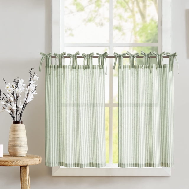 Cortinas de cocina Jinchan con lazo en la parte superior de lino, 60 cm de longitud, 2 paneles