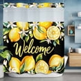thumbnail image 2 of Yellow Lemons No Hook Shower Curtain with Snap in Liner Welcome White Flowers Leaf Fruits Black Background Waterproof Bathroom Shower Curtain with See Through Top Window for Bathtub 72" x 72", 2 of 9