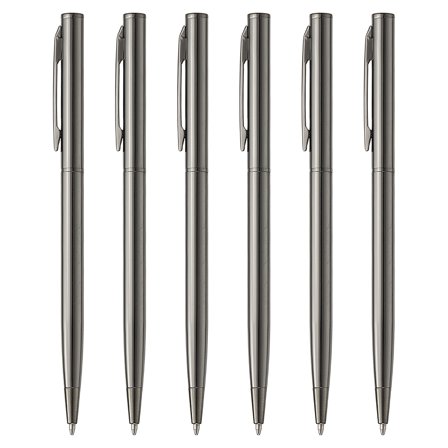 Slim Metallic Ballpoint Pen, 6Pcs Writing Pens with Clips Style 1, Black