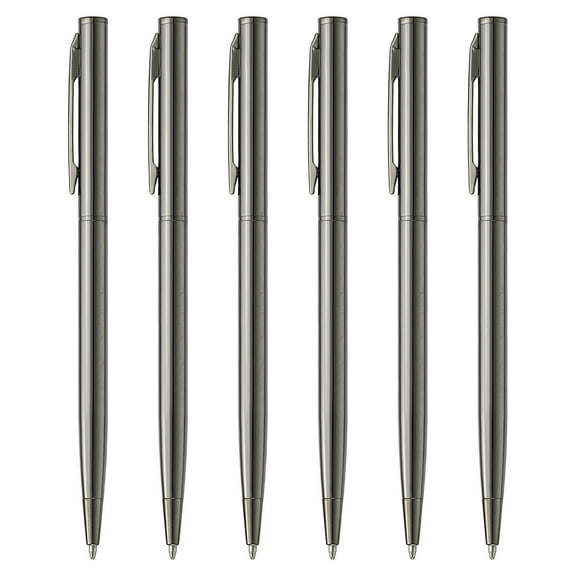 Slim Metallic Ballpoint Pen, 6Pcs Writing Pens with Clips Style 1, Black
