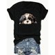 thumbnail image 1 of Unisex Casual Round Neck T-Shirt with Cute Shih Tzu Dog Peek-a-Boo Cartoon Print, Durable Cotton Knit Fabric, Regular Length, All-Season Fashion Top, 1 of 6