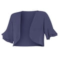 thumbnail image 4 of LEKODE Everyday Wedding Evening Formal Outer Shrug Womens Ruffle Short Sleeve Open Front Cropped Thin Chiffon Layering Cardigan Navy S, 4 of 7