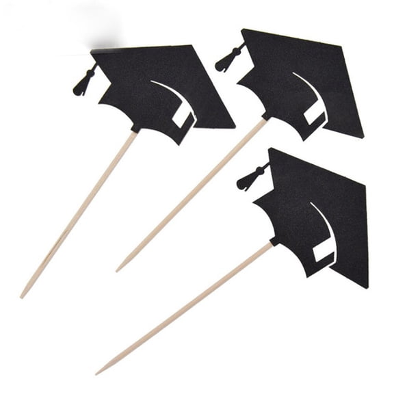 TAILTOSS 36Pcs Black Graduation Party Cake Decor Creative Cake Toppers Dessert Insert Picks