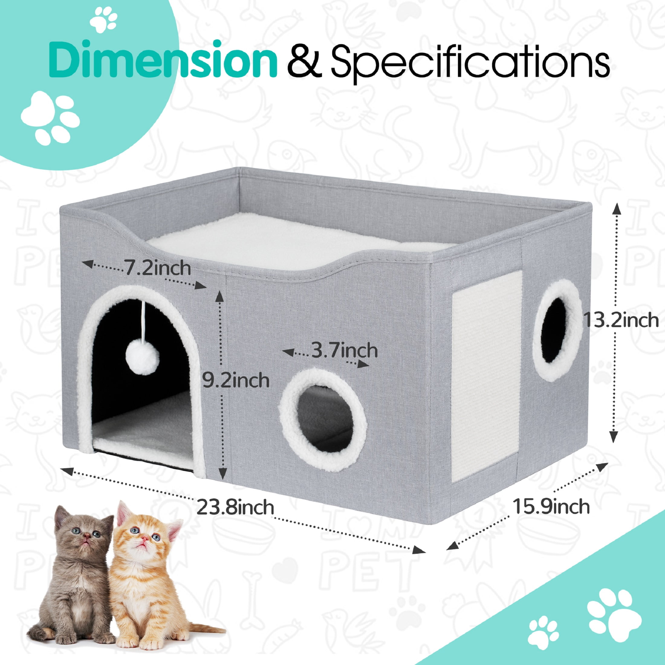 Cat House for Indoor Cats - Large Cat Bed Cave with Fluffy Ball and Scratch Pad, Foldable Cat Houses & Condos, Cat Cubes, Cat Hideaway, Covered Cat Bed for Multi Small Pet Large Kitty