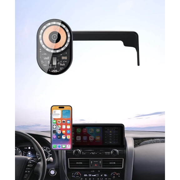 Wireless Charging car Phone Holder for Nissan Armada 2021-2024 Accessories 12.3 inch Screen Fixed Clip,360° Rotation car Phone Mount Compatible with MagSafe