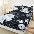 thumbnail image 3 of Manfei Vintage Peony Full Size Sheets 4pcs, Black Blue Flower Bed Sheets, Retro Blossoms Sheet Sets, Ultra Soft Room Decor, 3 of 7