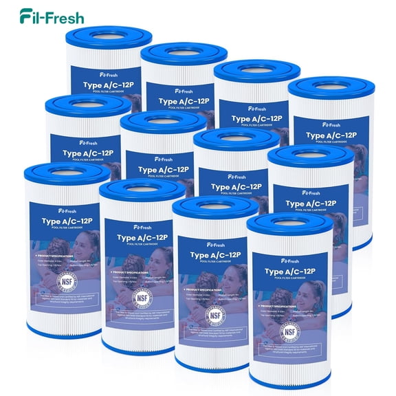 Fil-fresh 12-Pack Type A or C Pool Filter Cartridge for Intex Krystal Clear Filter Pumps 530/1000/1500 GPH, Replaces 29000E/59900E