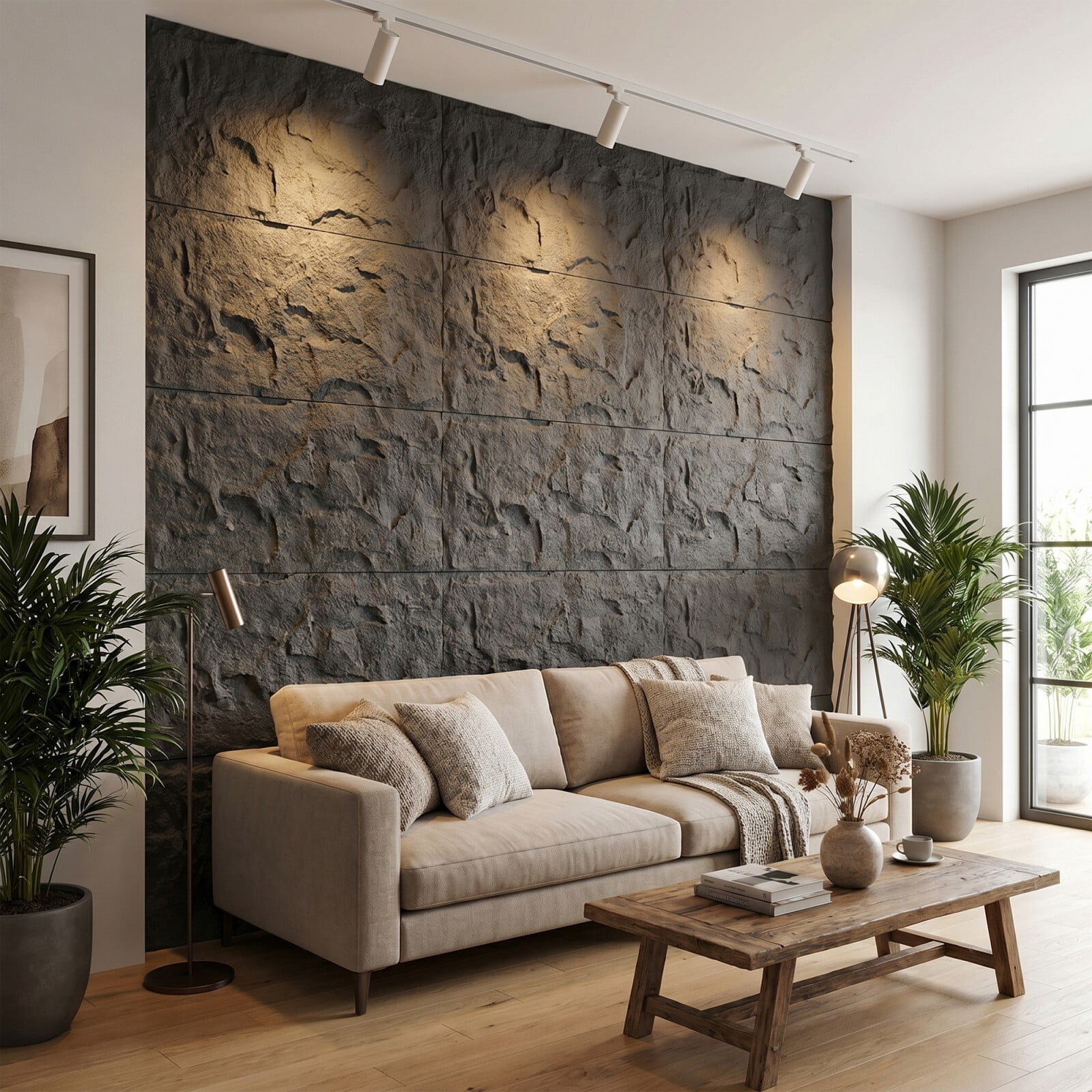 Plank & Hue 4Pcs 48"x24" 3D Faux Stone Wall Panels, Imitation Stone Wall Décor Wainscot Panel Board for Interior Accent Walls, Carbon Gray