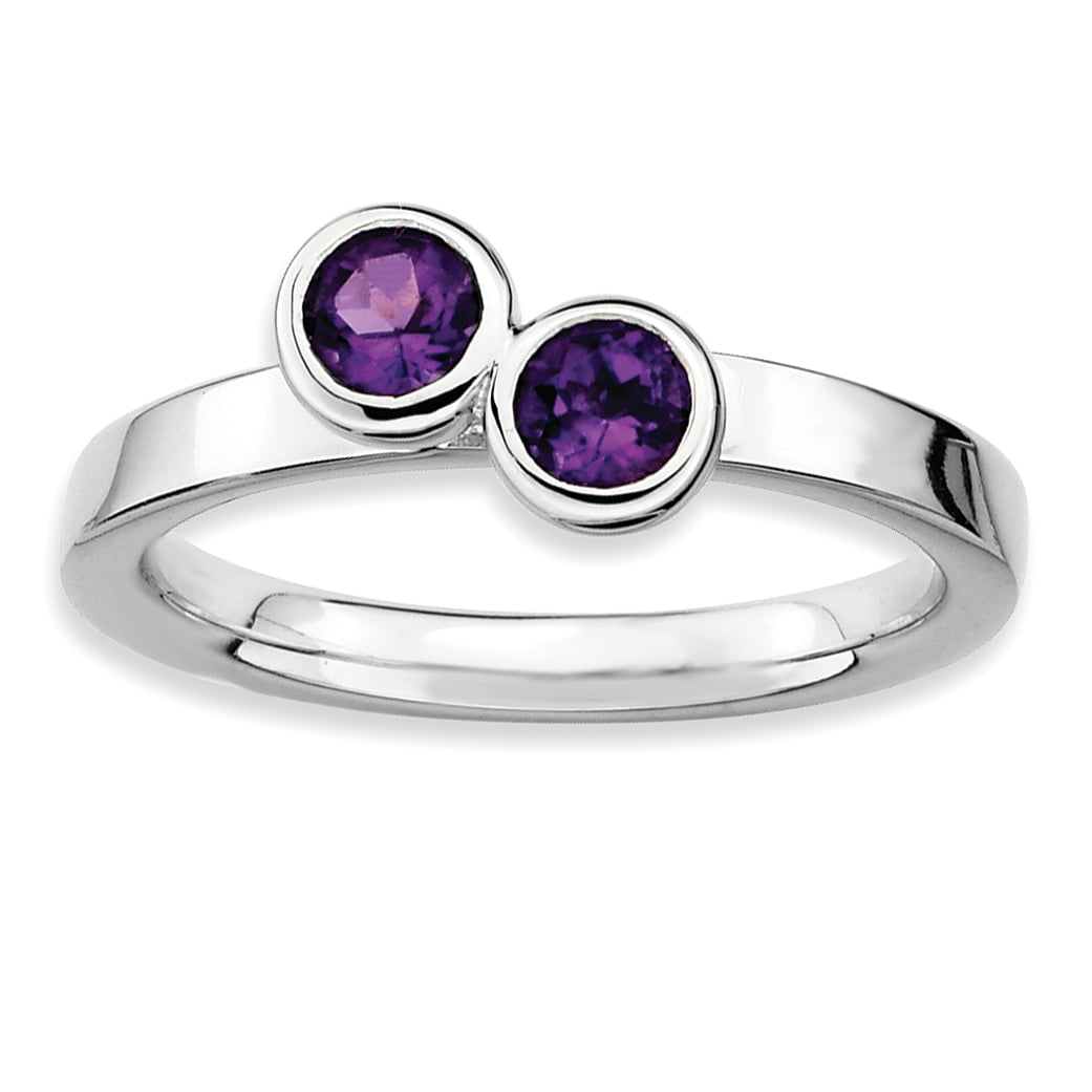 Sterling Silver Stackable Expressions Dbl Round Amethyst Ring