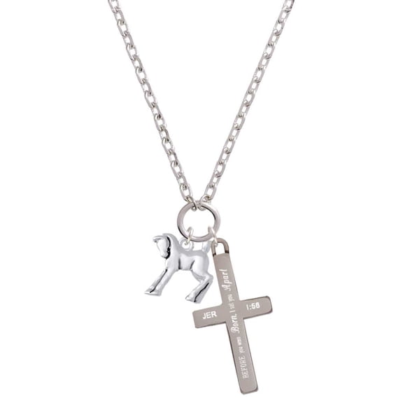 Delight Jewelry Silvertone Equestrian Horse I Set You Apart Engraved Cross Zoey Necklace, 28"