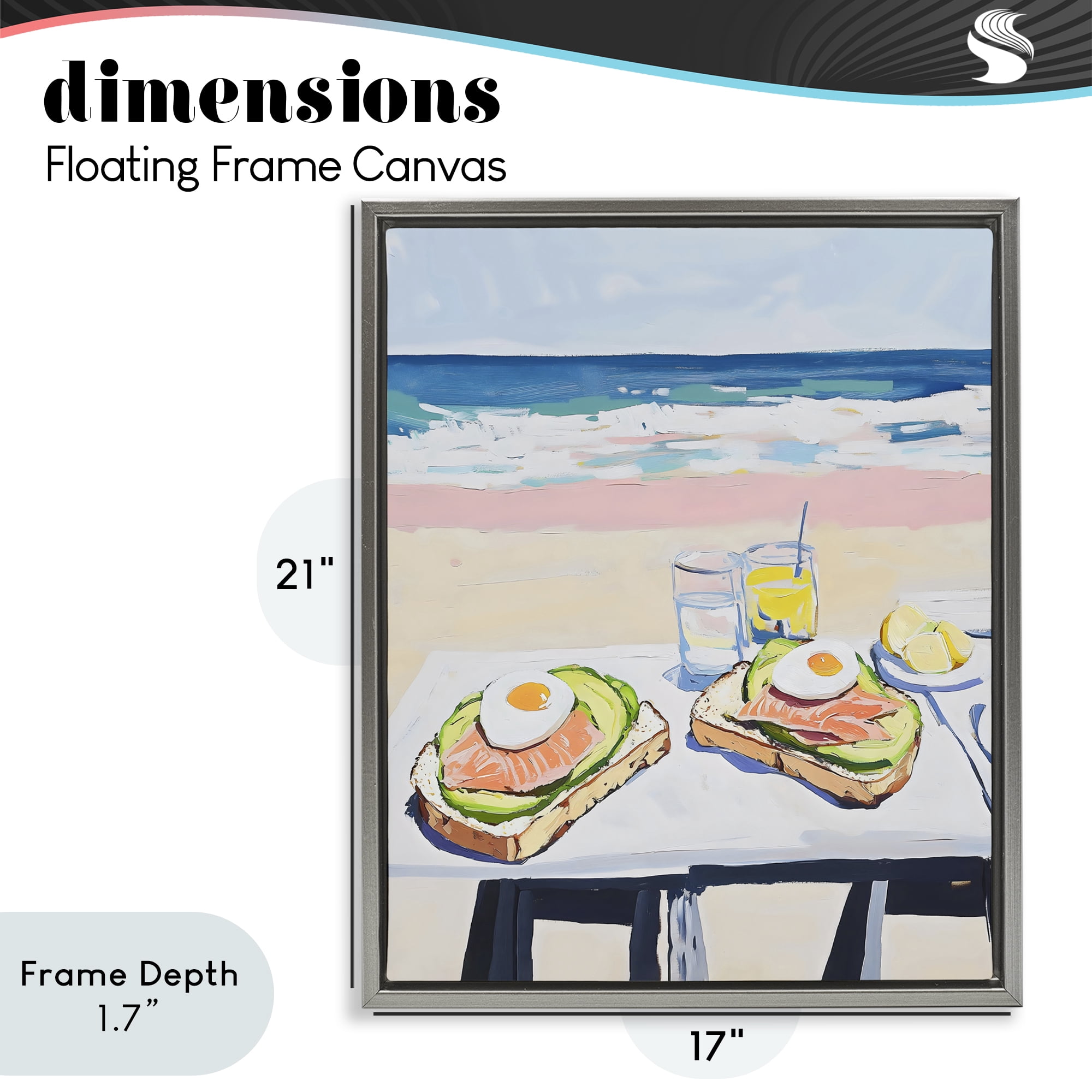 Stupell Industries Avocado Toast at Beach Gray Framed Floater Canvas Wall Art, design by The Prints Vibe