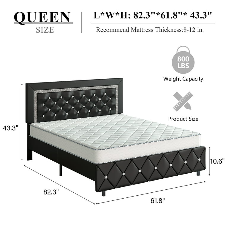 4 EVER WINNER Queen Bed Frame with Diamond Headboard, No Box Spring Needed,  Wooden Slats, Black - Walmart.com