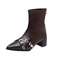 thumbnail image 1 of RXMEKW Ankle Boots for Women with Pointed Toe and Buckle Detail, Mid Heel Casual Boots, Faux Leather Short Barrel Boots with Block Heel and Rear Zipper, 1 of 9