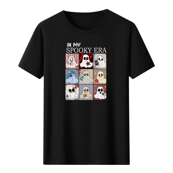 LWITHSZG Womens Cute Ghost Halloween Shirt Trendy Short Sleeve Graphic Tees Going Out Tops Loose Fit Crew Neck T Shirts Size S