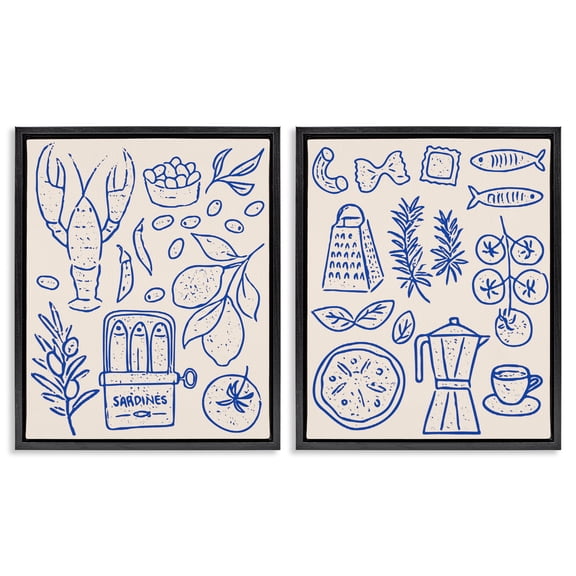 Stupell Industries Mediterranean Kitchen Simplicity 2 Piece Black Framed Floater Canvas Set, design by Camila Juncos