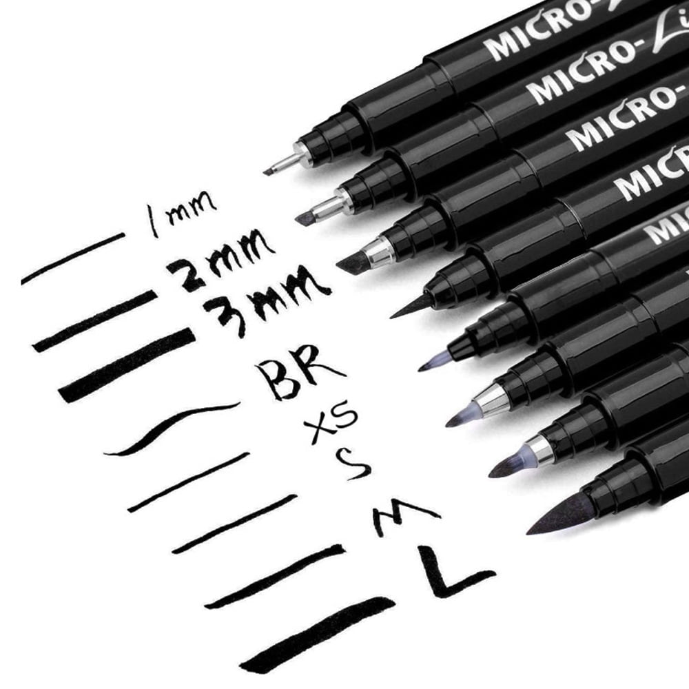 Odomy 8pcs Calligraphy Pens Brush Marker Art Drawing Pen Set Refill Writing Signature, Size: Small, Black