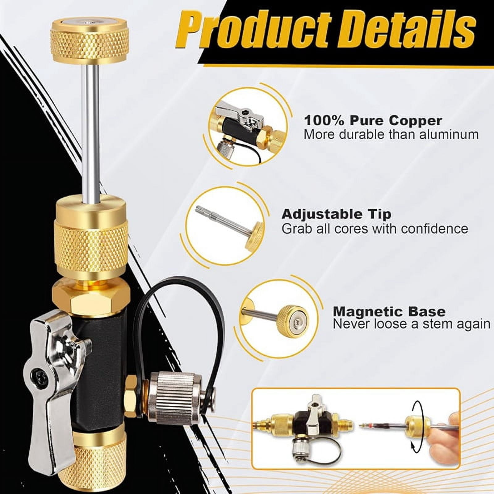 HVAC Valve Core Removal Tool, 1/4 Inch Vacuum-Rated Valve Core Removal Tool,Works with All Refrigerants,HVAC Tools