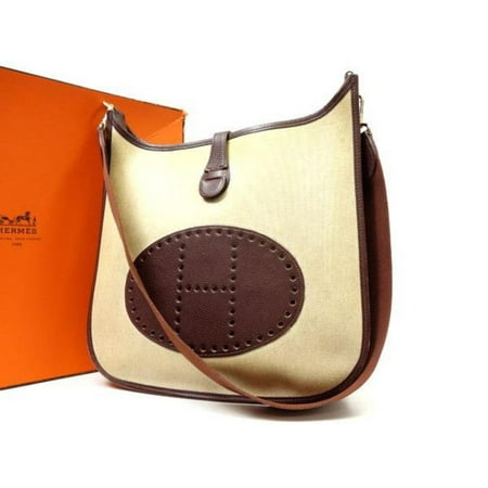 Evelyne 226252 Natural X Brown Toile Canvas Leather Shoulder (Best Replica Hermes Evelyne Bag)