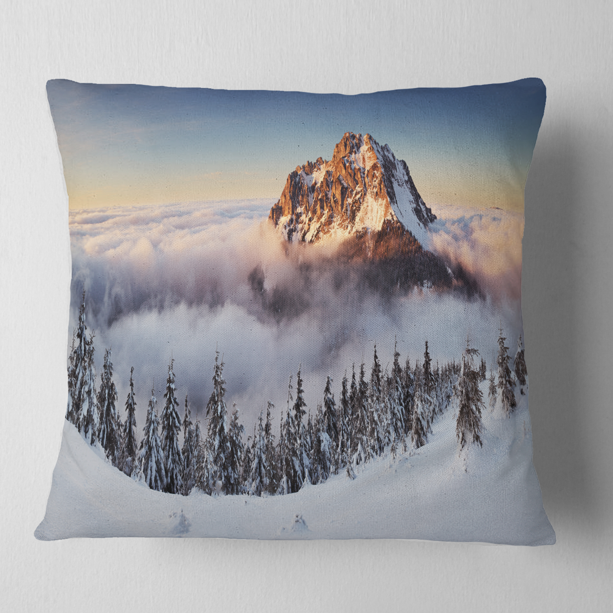 Designart Winter Mountain Landscape - Photography Throw Pillow - 16x16