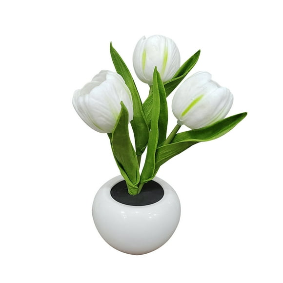 Eoozwa Tulip Shaped LED Night Light Table Lamp Plastic Flower Decorative Lamp for Bedroom Living Room, 3 Head Battery Powered, Romantic Home Decor Gift