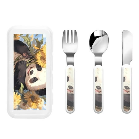 

Gaeub Clear Sky Cute Sunflower Panda Print 3-Piece Children Knife Spoon Fork Set Stainless Steel Child Flatware Set Kids Utensils Set with Case for Lunch Box (Fork Spoon Knife Combo)