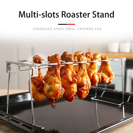 

Xinwanna Roaster Rack Food Grade Heat Resistant Foldable Non-stick Grilling Stainless Steel Chicken Leg Wing Grill Rack BBQ Accessories (Silver)