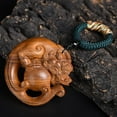 thumbnail image 2 of Black Oil Cypress Wood Carved Safety Buckle Pendant Hand Handle Ornament Traditional Pocket Figurine Spiritual Decoration, 2 of 6
