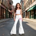 thumbnail image 5 of Tfken Child Soft Comfy Pants School Daily Wear Flare Denim Pants Girls With Pockets Stretch Fashion Graphic Print Kids Casual Clothes Size 5-6 Years White, 5 of 5