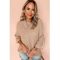 thumbnail image 4 of Women's Light French Beige Contrast Striped 3/4 Sleeve Crew Neck Sweater - [ZhiHiMeRi] | (US 20-22)2XL, 4 of 12