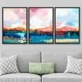 thumbnail image 3 of PixonSign Framed Wall Art Set Watercolor Pastel Pink & Blue Mountain Range Lake Landscape Oil Painting Geometric Abstract Modern Prints Panoramic Colorful for Rooms - 16"x24"x3 Black, 3 of 5