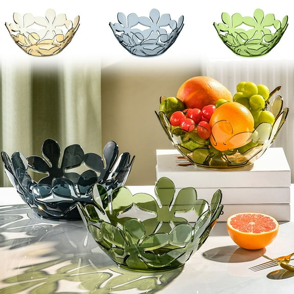Msgweeeg Fruit Bowl for Kitchen Counter Fruit Holder Transparent Petal Fruit Living Room Coffee Table Candy Tray Hollow Dried Fruit Home Kitchen Serving Platter