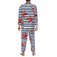 thumbnail image 5 of Kll Starfish Navy Blue Stripe Sleepwear Mens Flannel Pajamas,Long Cotton Pj Set, 5 of 9