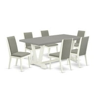 East West Furniture V097LA206-7 7-Piece Gorgeous Dinette Set an Outstanding Cement Color rectangular Table Top and 6 Excellent Linen Fabric Solid Wood Leg Chairs with Stylish Chair Back, Linen...