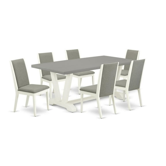 East West Furniture V097LA206-7 7-Piece Gorgeous Dinette Set an Outstanding Cement Color rectangular Table Top and 6 Excellent Linen Fabric Solid Wood Leg Chairs with Stylish Chair Back, Linen...