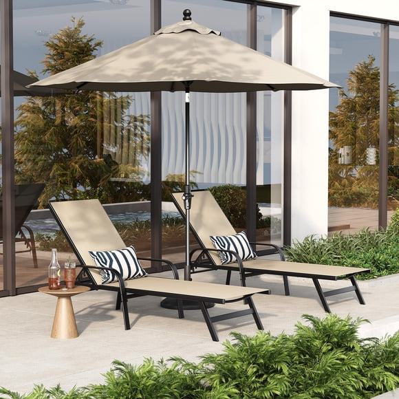 Ergonomic Adjustable Outdoor Lounge Chairs Set of 2 – 5-Position Reclining Patio Chaise, Weather-Resistant Textilene, Sturdy Iron Frame – Comfortable Sun Lounger for Garden, Poolside, Balcony – Beige