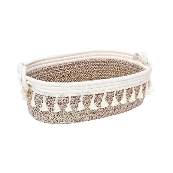 Boho Decor Woven Storage Basket for Makeup, Perfume, Bathroom & Bedroom Organization, Versatile Woven Rope Basket for Vanity, Countertops, and Room Decor