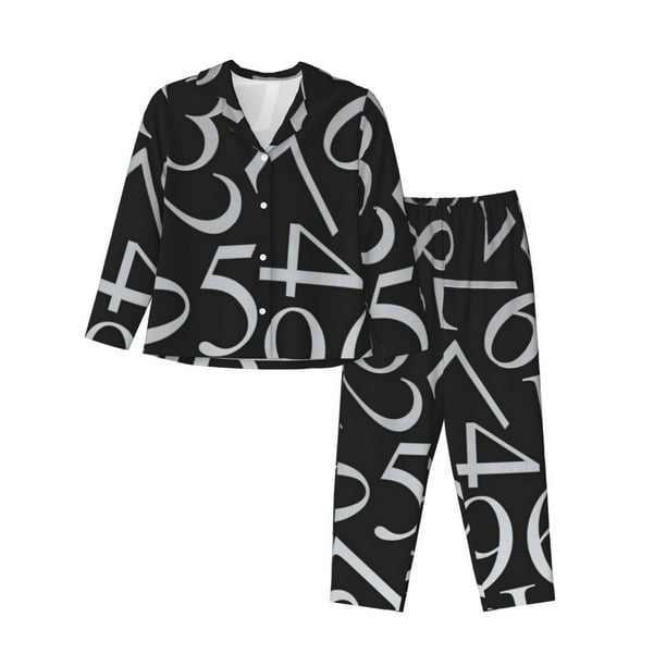 Balery Numbers Conjunto de Pijama con Estampado para Mujer, Conjunto de Dos Piezas con Manga Larga, Ropa de Dormir Suave con Bolsillos, Pijamas Cómodos-Large